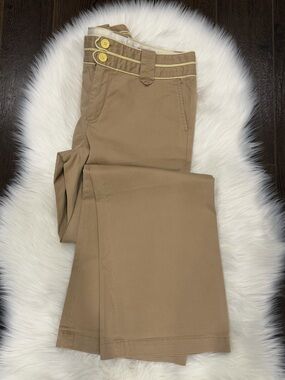 Y2K GAPstrtcWide-Leg Cino in Tan, Nautical Style with Contrasting Yellow Buttons